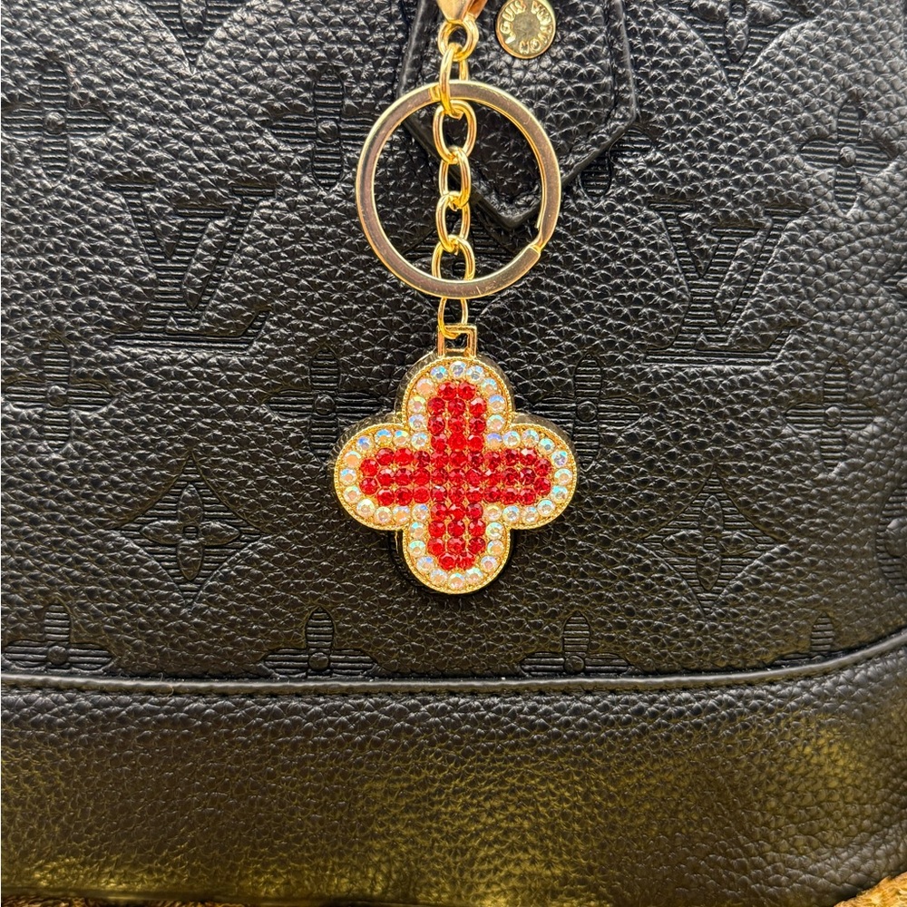 ✨ Red Crystal Clover Keychain ✨